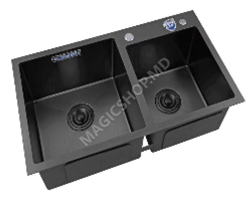 Раковина Backer PVD Duo Sink 750-41047 Nano Black / Titan Grey + корзина, дозатор мыла, сифон